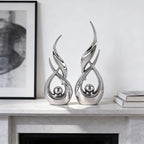 2 PCS Silver Ceramic Statues For Home Decor Accents, Modern Abstract Art Sculptures, Elegant Tabletop Decorative Objects For Dining Room, Entryway, Tv Stand, Mantel, Coffee Table Centerpieces