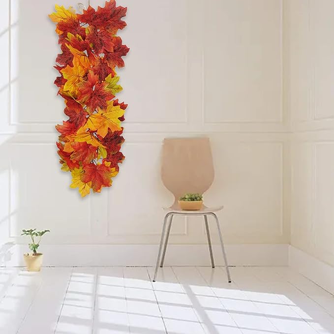 MSUIINT Artificial Flower Swag, 2Pcs Hanging Maple Swag Fall Garland Wall Swag Front Door Swag with Maple Leaves Floral Swag Harvest Swag for Home Wall Decor Party Holiday Decor (21.7In)