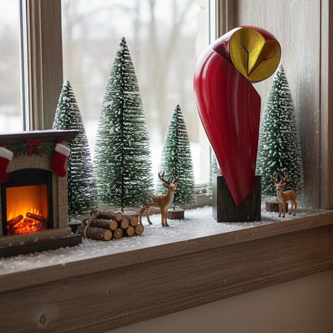 Mid-Century Modern 15 Inch Resin Owl Sculpture - Handmade Vintage Home Decor Statue for Bookshelves, Office Desk, Mantel & Collector Display (red)