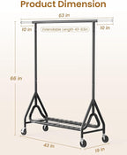 Heavy Duty Clothes Rack, Metal Clothing Rack Load 450 LBS, Rolling Coat Racks for Hanging Clothes with Lockable Wheels, Wardrobe Closet Garment Racks for Bedroom, Black