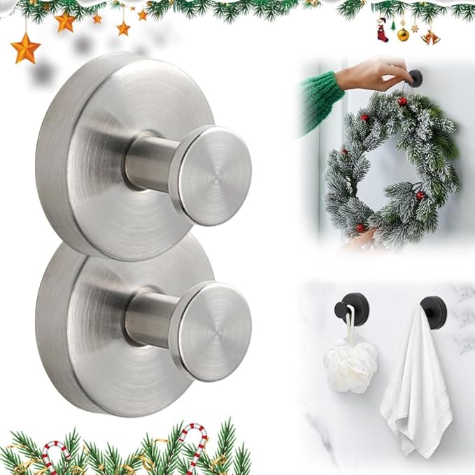 Silver Wreath Hangers for Front Door, Large Suction Cup Wreath Hooks for Halloween Fall Christmas Decorations, Removable and Reusable Wreath Holders for Welcome Sign Window Glass Indoor Outdoor