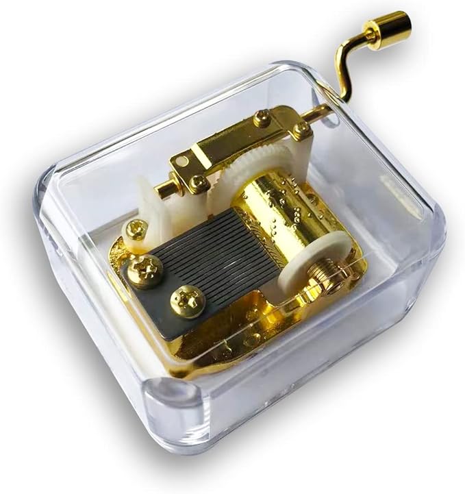 BinkeGG Play (Let It Go) Clear Acrylic Hand Crank Music Box with Sankyo Musical Movement (65 Tunes Option)