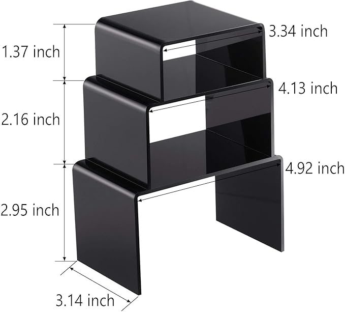 Chuangdi 2 Sets Acrylic Display Risers, Product Stand, Jewelry Display Riser Shelf Showcase Fixtures for Dessert Cupcake Candy Figure Treat Action Showcase(Black,Small Set)