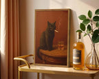 Framed Funny Black Cat Wall Art, Vintage Moody Cat Pictures Wall Decor, Humor Cool Animal Paintings Canvas Prints for Living Room Bedroom Bathroom Bar 16x24 inch