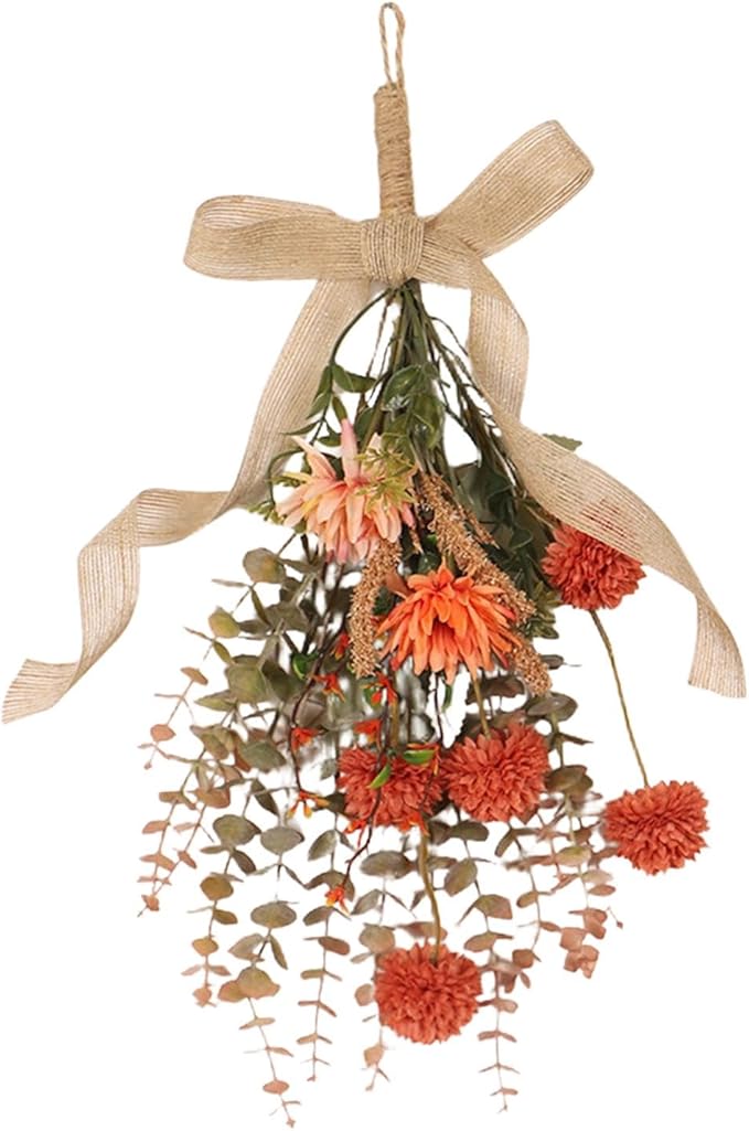 Artificial Floral Teardrop Swag for Front Door Decoration Floral Flower Teardrop Wreath for Easter Window Cafe Farmhouse Wall