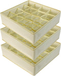 3 Pack Sock and Underwear Drawer Organizer 16 Cell Sock Holders For Closet Organization and Storage Dividers,Foldable(Beige)