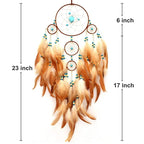 Urdeoms Big Brown Dream Catcher Wall Decor for Girls Women Boho Dream Catchers for Bedroom Adult Boys Teen Room Decor with Turquoise Hanging Ornament and Feathers Blessing Gifts(NO.31)