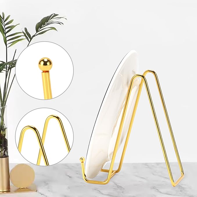 Kruodop 6 Inch Plate Stands for Display, 5 Pack Plate Holder Display Stand, Gold Metal Frame Easel Holder Stand for Pictures,Book, Photo, Decorative Plate