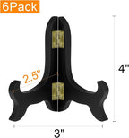6 Pack 4 Inch Wooden Display Stand Plate Easels Holder (Black)