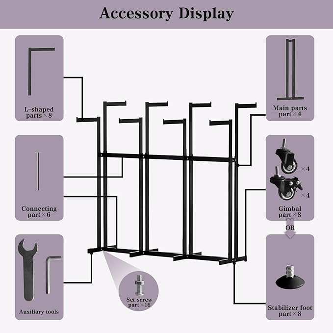 Retail Clothing Rack - for Hanging Clothes, Rolling Metal Garment Racks Heavy Duty, Black Commercial Clothing Display Rack, Clothes Organizer with Wheels (8 Arm,Black)