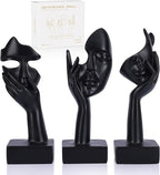 3 Pcs Thinker Large Statue Set - Black Art Abstract Home Accent Figurines for Living Room, Bedroom, Shelves, Office Desktop, Coffee Table Decor, Gift for Women (3 Pcs Black, 9")
