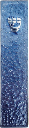Rite Lite Blue Pebbled Glass Art Mezuzah Cover Handcrafted with Silver Accents, Gradual Blue Color Design – Elegant Home Decor, Easy Mounting Tape for Hanging on Door or Wall, Art for Your Entryway