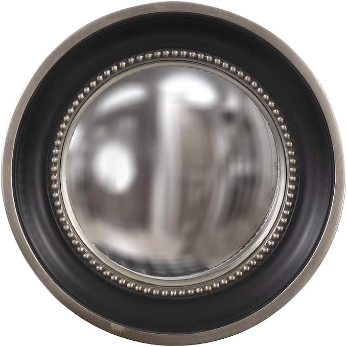 Howard Elliott Patterson Convex Round Hanging Accent Wall Mirror, Matte Black and Silver Leaf, for Bedroom Entrway or Any Room, 16 Inch
