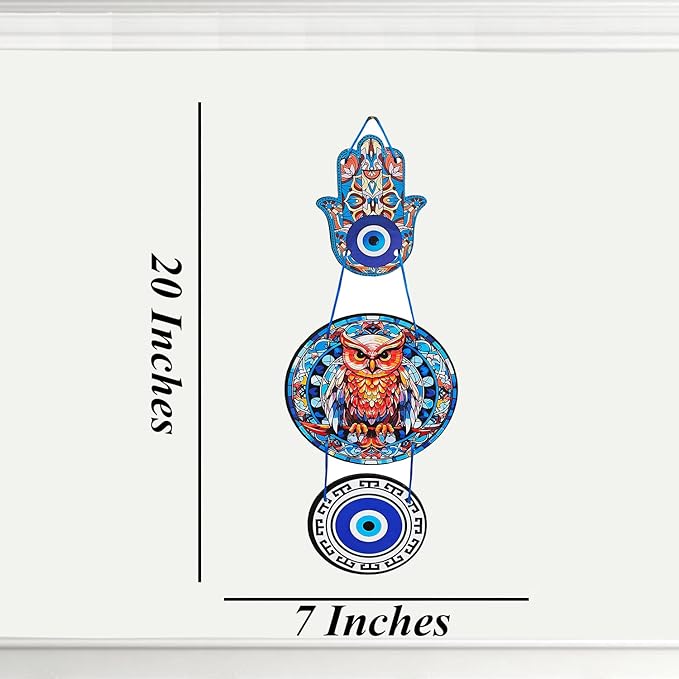 Decorative Bird Mobile Wall Hanging, Colorful Swallow Design with Flowers, Traditional Tattoo Style Art Evil Eye (OWL_Hanging_D_2)