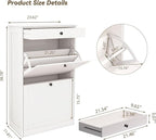 Shoe Cabinet with 2 Flip Drawers, Slim Freestanding Hidden Shoe Organizer with Drawer, Pet-Proof Shoe Storage Cabinet for Entryway Living Room Behind The Door, White