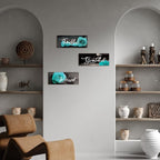 Hillban 3 Pieces Rose Wooden Wall Decor Rose Bathroom Decor Thankful Grateful Blessed Accessories Inspirational Wall Art Signs for Living Room Kitchen Wedding(10 x 4 Inch,Teal)