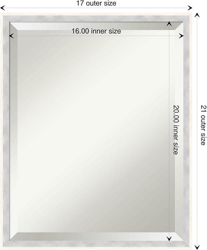 Amanti Art White Wall Mirror 21x17 Paige White Silver Rectangle Bathroom Mirror for Wall Decor Living Room, Small Modern Wood Frame, Hangs Horizonally and Vertically, Bathroom Decor, Beveled Edge