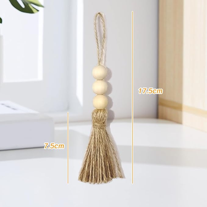 10 Pack Tassel Ornaments with Wood Beads Jute Tassels for Christmas Tree Boho Giant Hemp Rope Decor DIY Craft Garland Project for Wedding Home Party Decorations (Natural Color)