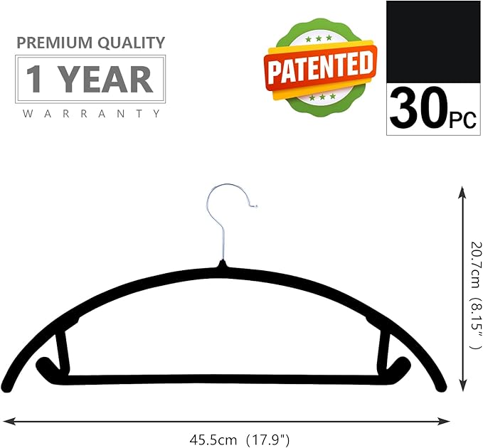 MIZGI Premium Velvet Hangers 30 Pack Heavyduty- Non Slip No Shoulder Bump Suit Hanger - Chrome Hooks,Space Saving Clothes Rounded Shape for Coat,Sweater,Jackets,Pants