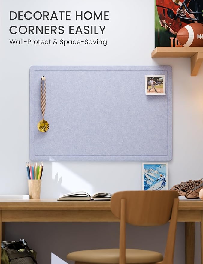 Fluxynara Bulletin Board,35.4" x 23.6" Cork Board Alternative with 12 Safe Removable Adhesive Tabs, Foldable Felt Pin Board for Home Office, Classroom, Bedroom,Entryway for Walls—Soft Periwinkle