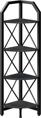 CHOEZON 4-Tier Corner Shelf, Industrial Corner Bookshelf, 47.6" Corner Storage Stand, Plant Stand Display Shelf, Corner Bookcase for Bedroom, Living Room, Home Office, Black TCJ09BB
