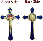 Bovemee Saint Benedict Benedictine Red Enamel 4.7X2.7 Inch Protection Wall Crucifix Cross Catholic San Benito Medalla Prayer Decoration (Blue)