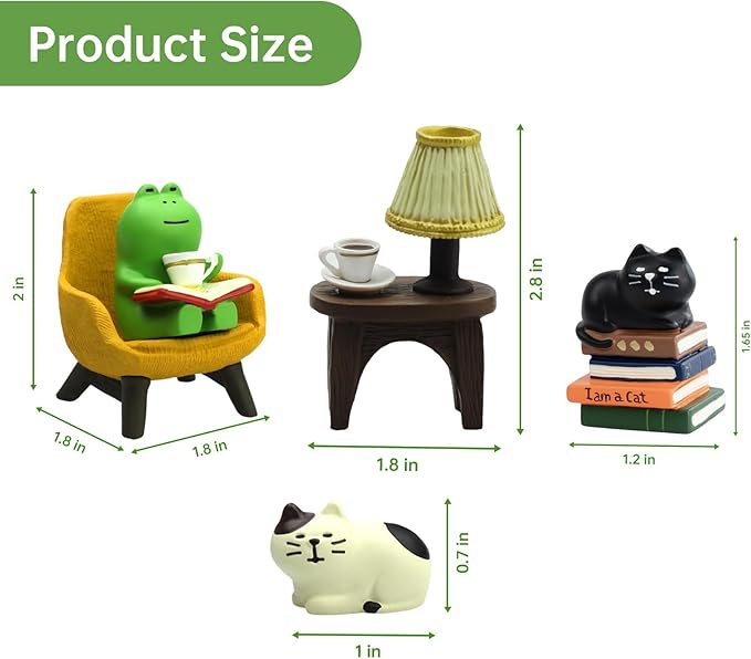 RAQWI Cute Mini Frog and Cat Figurine for Office, Home Decoration Perfect Cute Frog and Cat Gift
