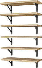 YGEOMER 16.5 Inch Floating Shelves for Wall, Farmhouse Wall Shelves for Bedroom, Bathroom Storage, Living Room and Kitchen Decor (Set of 6 Light Brown Color)