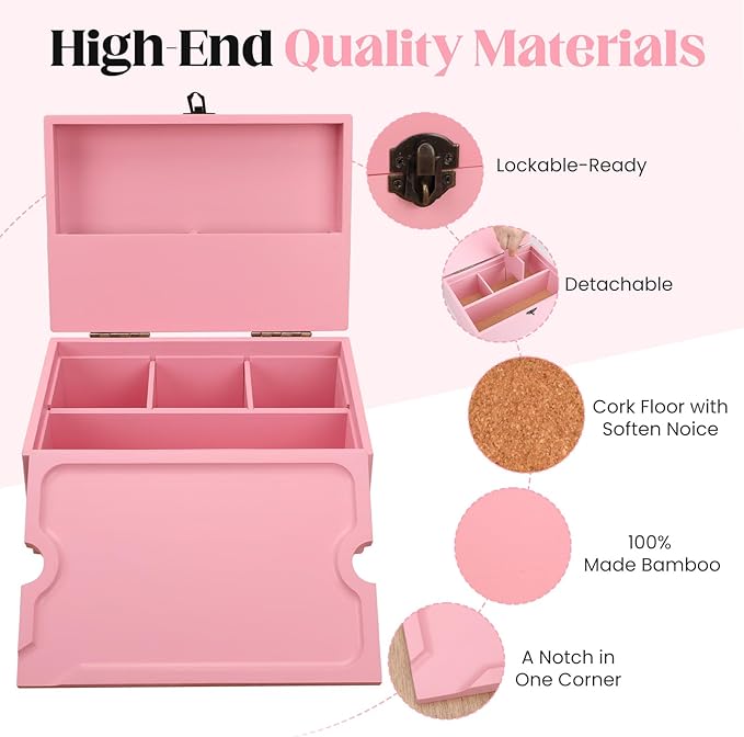 Large Bamboo Storage Box with Removable Tray Kit - Decorative Box Set, Glass Jars, and Accessories Wooden Storage Kit and Accessories Tool.Birthday Gifts