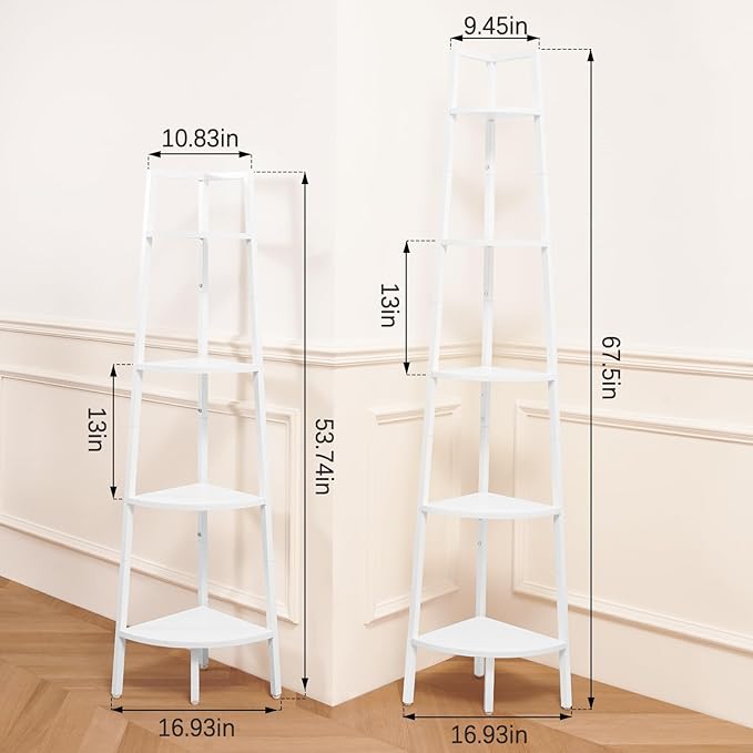 Yoobure Corner Shelf, 4-Tier Corner Bookshelf with Metal Frame & Wood Ladder Shelves - Display Shelf & Tall Bookcase, Plant Stand for Home Decor - Bedroom, Living Room, Office