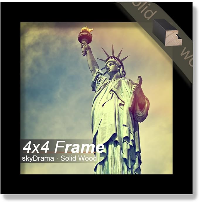 100% Solid Wood 4x4 Frame, Black Square Picture Frame for 4 x 4 Picture Poster Photo, Light Weight 4 by 4 HQ Matte Black Frame for Wall - 1 Pack/Black/4"x4"
