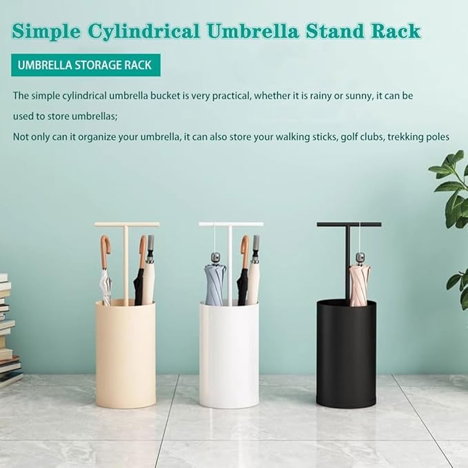 Compact Umbrella Stand for Home, Modern Design Umbrella Holder with Handle, Stylish Indoor Umbrella Storage Bucket - Beige Color, Space-Saving Umbrella Organizer