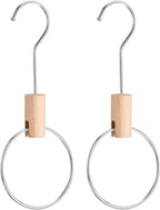 uxcell 2Pcs 4 Inch Scarf Ring Hanger Scarf Organizer Holder Wood Circle Closet Storage Hanging Hook for Belt Tie Scarf, 15cm Length Hook (Silver)