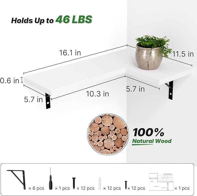 NATURE'S SOURCE Corner Floating Shelves Set of 3, Corner Shelves Wall Mounted, for Bedroom Kitchen Living Room Bathroom Office- Gothic Style (White, Set of 3)