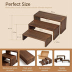 3-Tier Wood Display Risers – Versatile Food Display Risers for Party, Desktop Organizer for Home, Office & Kitchen, Multi-Purpose Wooden Shelf for Plants, Collectibles(9.5/8.5/7.5 in)