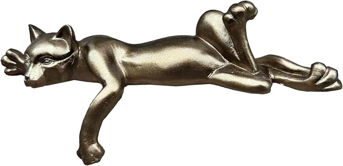Golden Cat Resin Statue - Relaxing Lying Down Pose Cute Sleeping Kitten Golden Cat Figurine for Home Decor Minimalist Animal Statues for Bookshelf, Living Room, Bedroom, Office Desk Decor