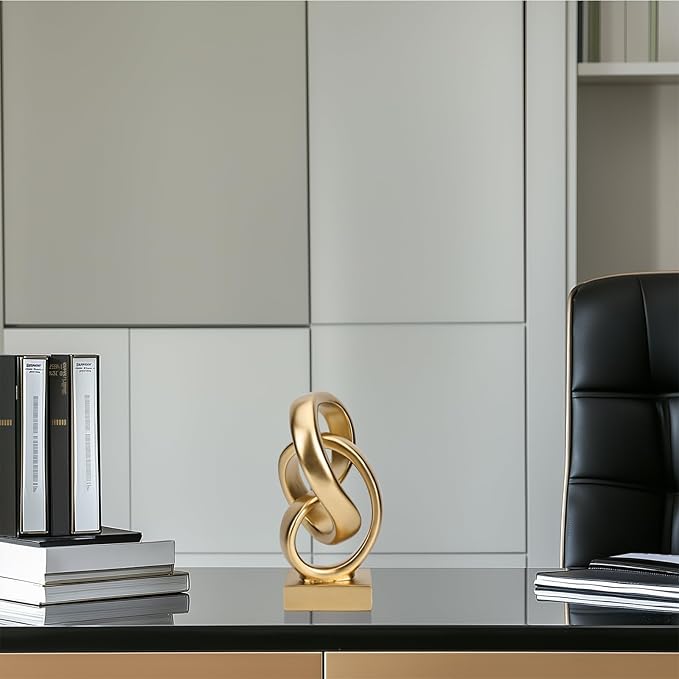 DOVDOV Abstract Gold Knot Statue, Geometric Knot Decor, Gold Decor on Shelf Bookshelf countertop for Living Room Coffee Table Office Coffee Table entryway entryway Desktop Decorative Ornament.