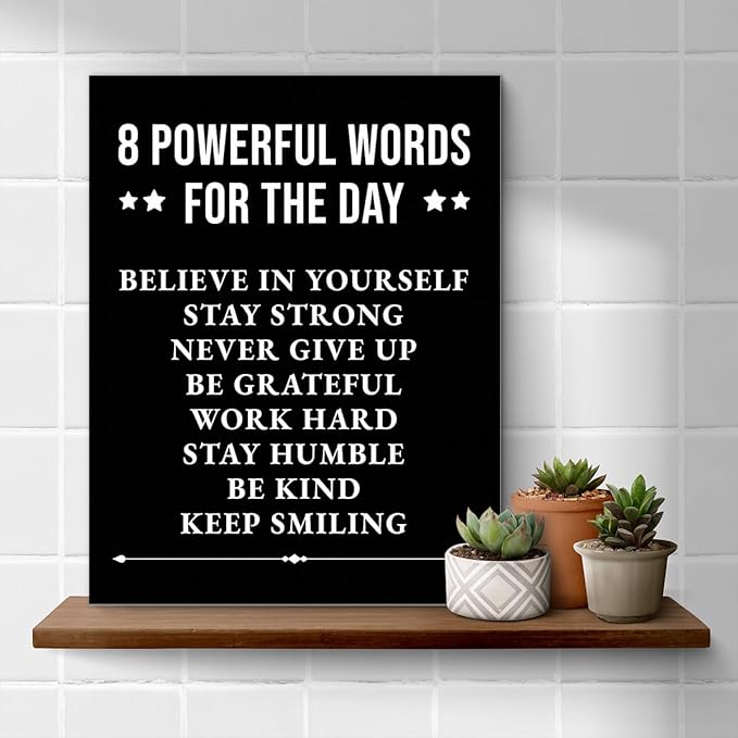 Inspirational Wall Decor, Motivational Canvas Painting Wall Art for Men Teen Boy, Black and White Positive Quotes Posters for Bedroom Living Room Classroom Gym Office (8 X 10 Inches, Framed)