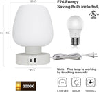 Touch Bedside Table Lamp Set of 2 - Modern Nightstand with USB-C&A Charging, 3-Way Dimmable LED Desk Lamp, White Opal Glass Shade