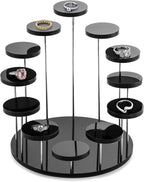 QWORK Round Acrylic Products Display Riser Stands, 12 Tier Jewelry Display Stands for Rings Earrings,Mini Figurines, Black