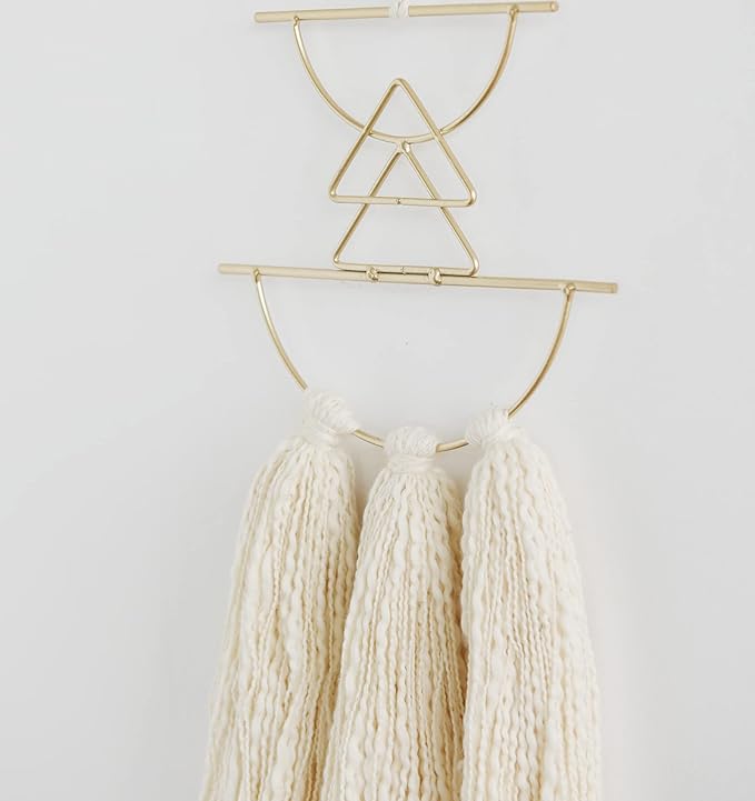 IOWER Boho Wall Decor Macrame Wall Hanging Small Metal Wall Art Cute Wall Decor For Living Room Bedroom(Ivory, 13"Lx4.7"w)