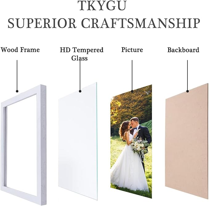 8x10 Picture Frame Set of 3, Made of Real Glass for 8x10 White Composite Wood Frames, Wall and Tabletop Display Photo Frame for Gallery Family Wedding Memorial Pic Frame Best Gift