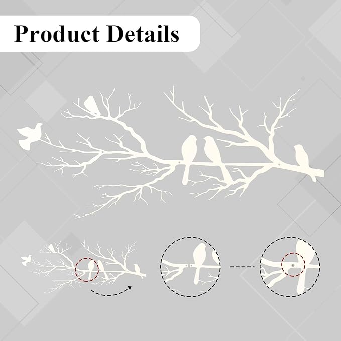 ESTART Metal Birds Wall Art, Metal Vivid Birds on Branch Silhouette Wall Decor White Leaves with Bird Outdoor Hanging Wall Sculpture for Home Living room Bedroom Balcony Garden (White, Large)