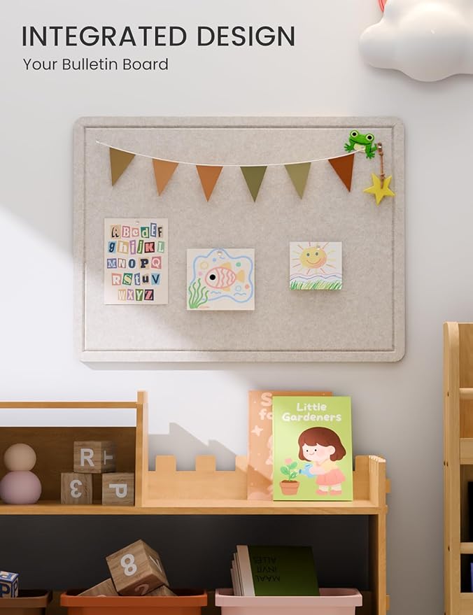 Fluxynara Bulletin Board, 23.6" x 17.5" Cork Board Alternative with 12 Safe Removable Adhesive Tabs, Foldable Felt Pin Board for Home Office, Classroom, Bedroom,Entryway for Walls—Oatmeal