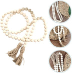 IMIKEYA Wooden Bead Tassel Decoration 57 Inch Natural Wood Beads Garland for Farmhouse Boho and French Country Home Decor Perfect for Tiered Trays and Centerpieces