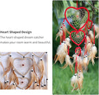 Dream Catcher with Feathers, Heart Shaped Dream Catcher Indians Traditional Love Net Wall Hanging Bedroom Home Car Decor (Red)