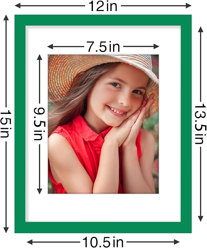 Vittanly 11x14 Picture Frames Set of 9, Shatter Resistant Plexiglass, Display 8x10 Pictures with Mat or 11x14 without Mat, Photo Frames for Wall or Tabletop, Engineered Wood, Green
