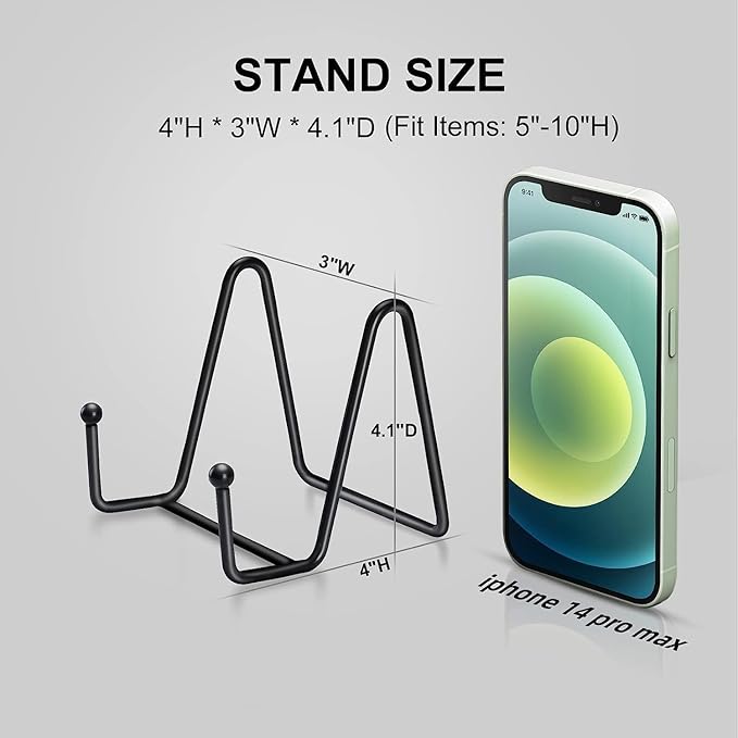 Kruodop 5 Pack Plate Stands for Display, 4 Inch Plate Holder Display Stand, Metal Frame Holder Stands for Book, Pictures, Photo Easel, Tabletop Art