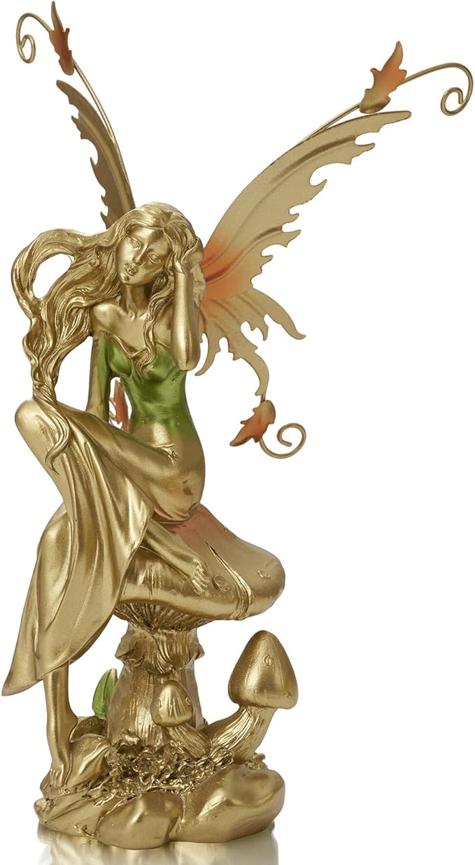 Resin Fairy Statue Elegant Fantasy Decor, Hand-Painted Angel Figurine Graceful Fairy Sculpture for Bookshelf, Mantel, Indoor Outdoor Decor, Thoughtful Gift for Women, Girls (Thinking)