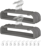 Velvet Pants Hangers with Non Slip Bar, 20 Pack Felt Slack/Trouser Hangers for Closet, Slim Space Saving Closet Perchas Terciopelo 360° Swivel Hook for Tank Top, Bra, Shorts, Jeans, Towel (Grey)